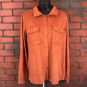 209 WST Woman's Large Orange‎ Suede Button Down – Casual Chic
